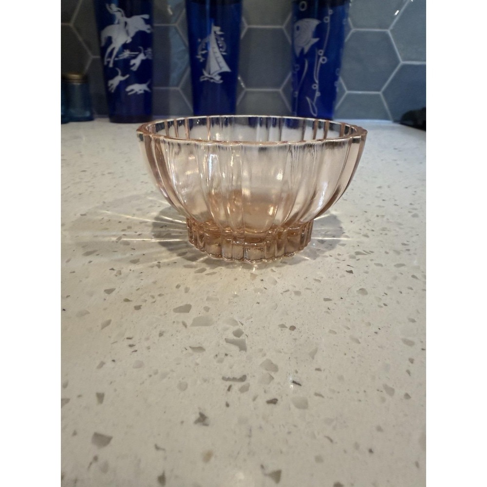 Anchor Hocking Old Cafe Pink Low Sherbet Ice Cream Dish Bowl Depression Glass